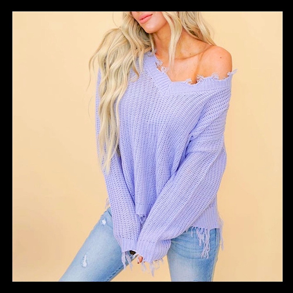 🎉SALE🎉 🆕💜SEW IN LOVE: LAVENDER Knitted Distressed Sweater SMALL LARGE
